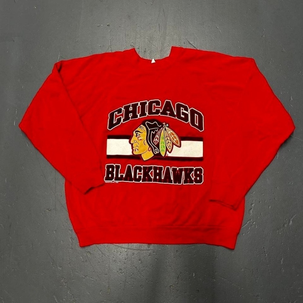Vintage 80s 1988 Chicago Blackhawks nhl hockey graphic red crewneck sweatshirt